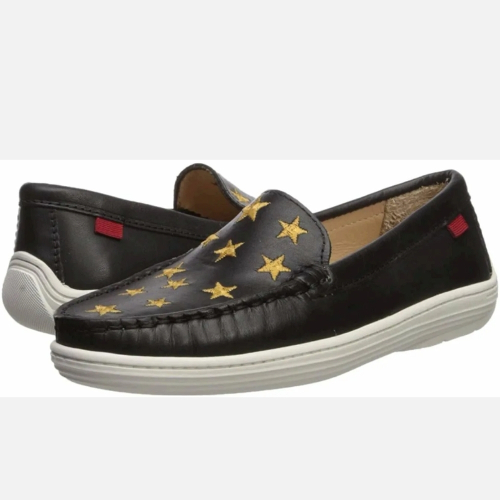 🆕Marc Joseph NY | Broadway Black Leather w/ Stars Driving Mocc Loafers Size 5.5